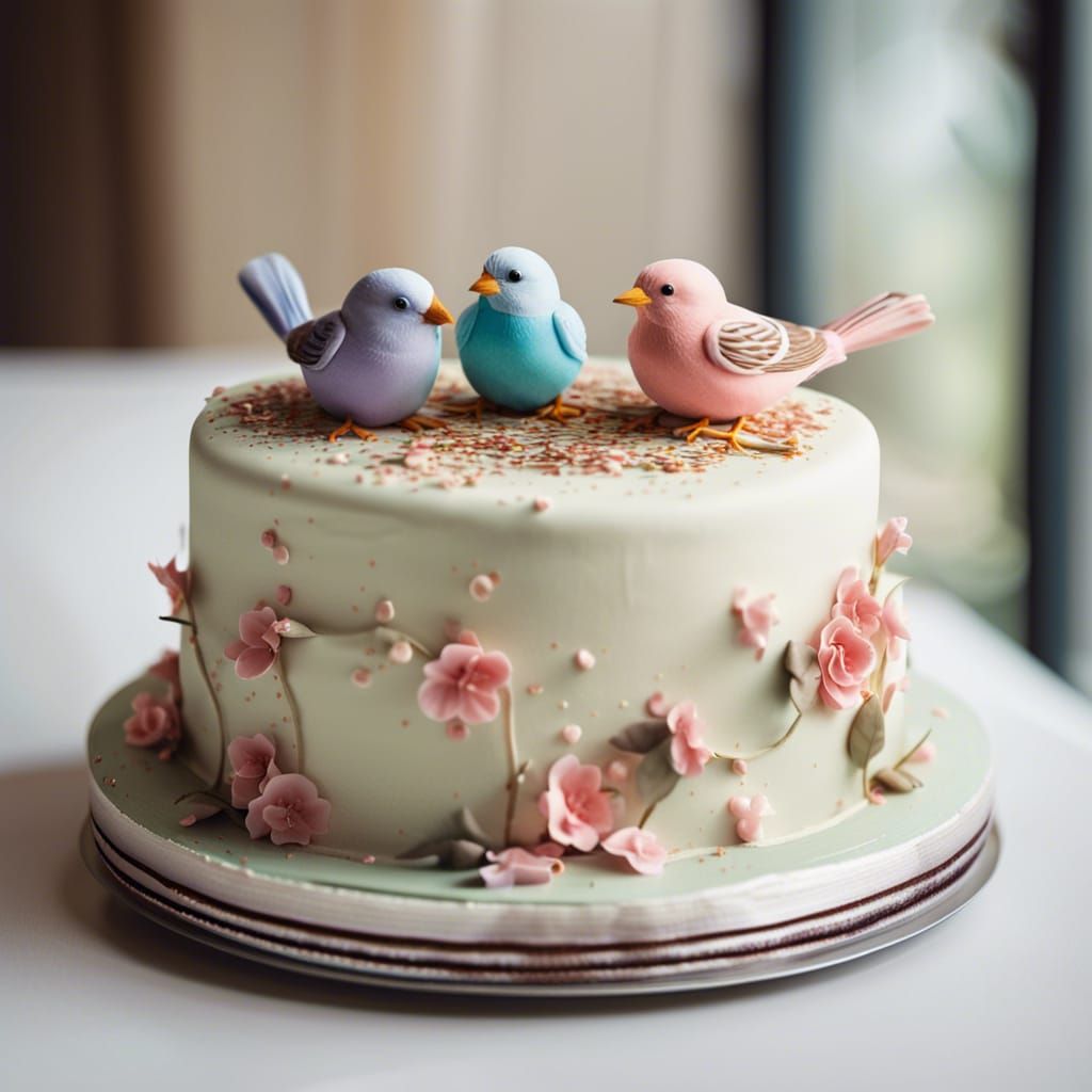 birds sitting on a cake