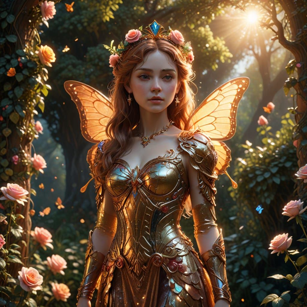 Chibi Queen with Crown of Roses in Enchanted Garden