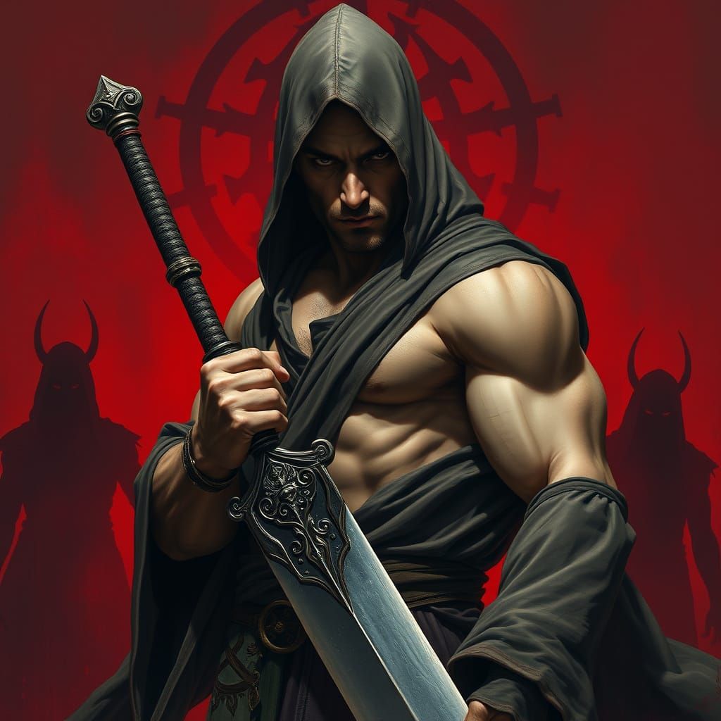 Grim Warrior in Dark, Ominous Gothic Style