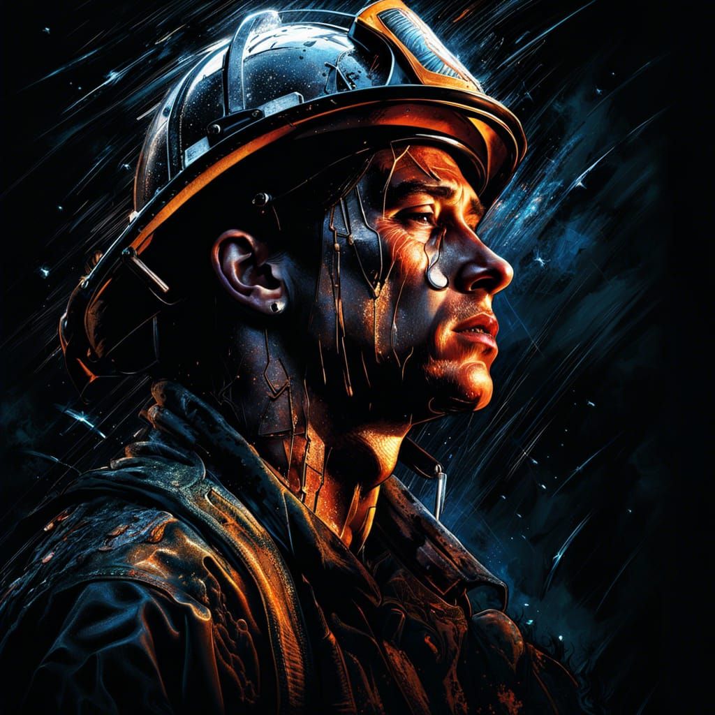 Crying Firefighter Portrait in Chiaroscuro Lighting