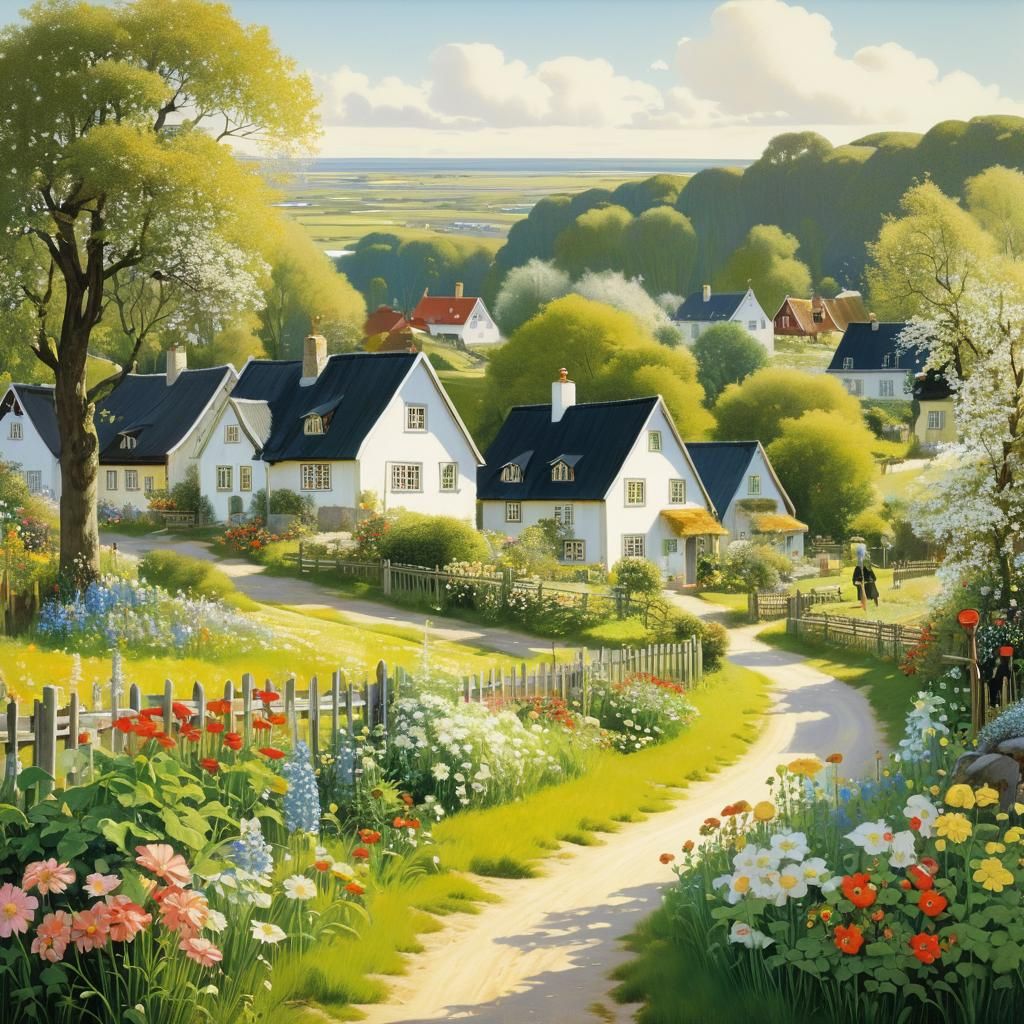 Idyllic Village Scene in Morning Light