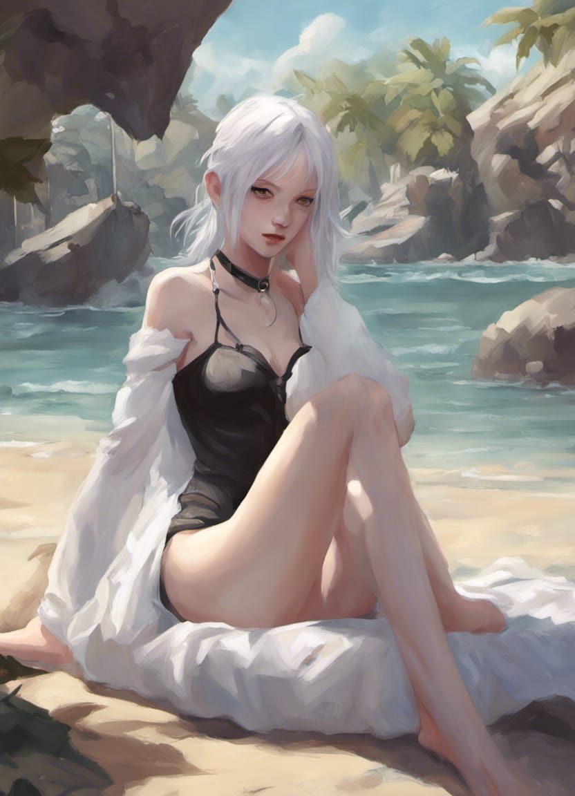 Fantasy Woman Relaxing on Vacation in Realistic Style