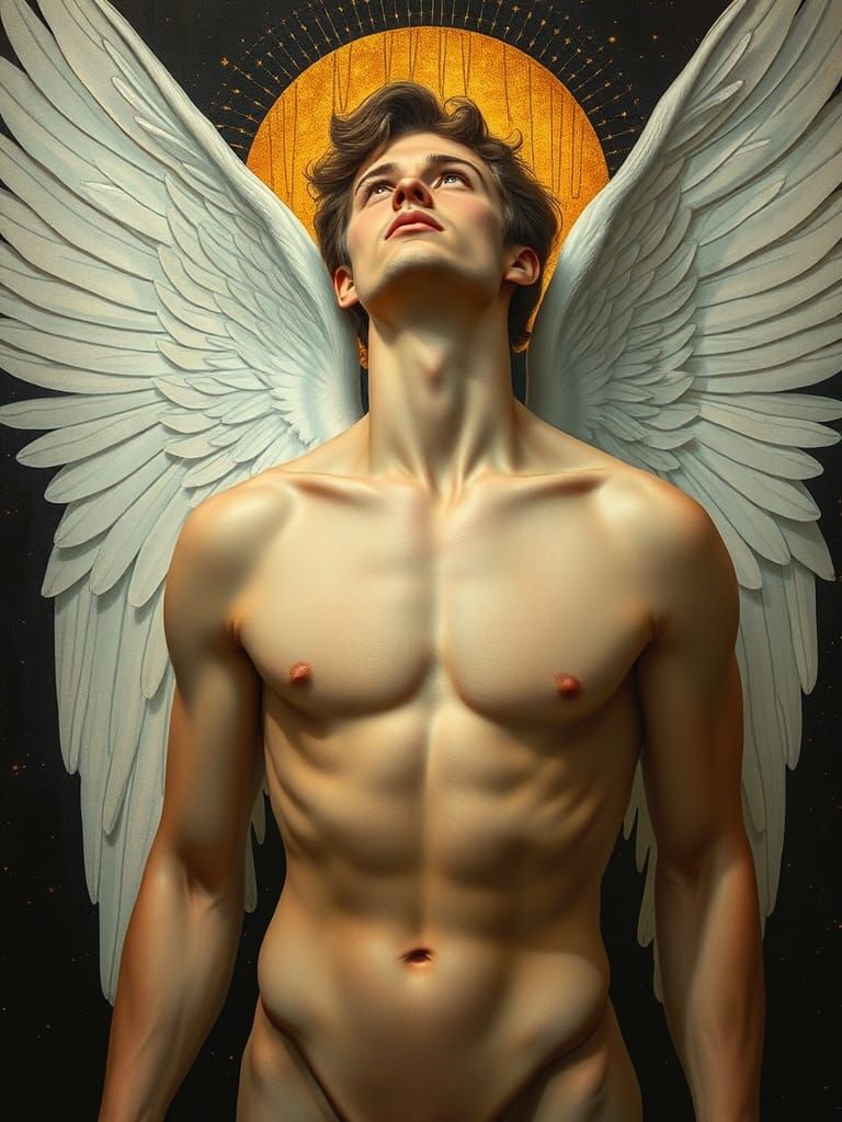 Celestial Torso with Wings in Klimt Style