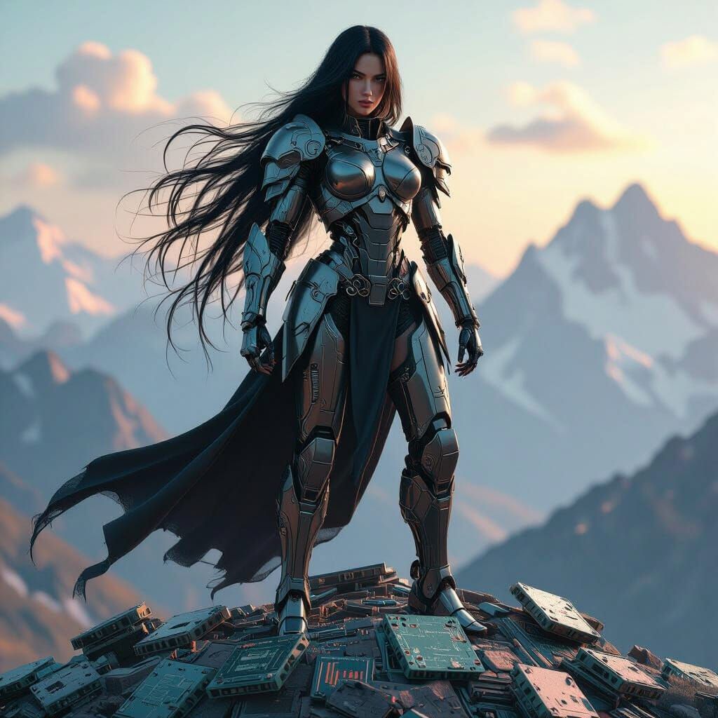 Cyborg Valkyrie Triumphant, Hyperrealistic Digital Art