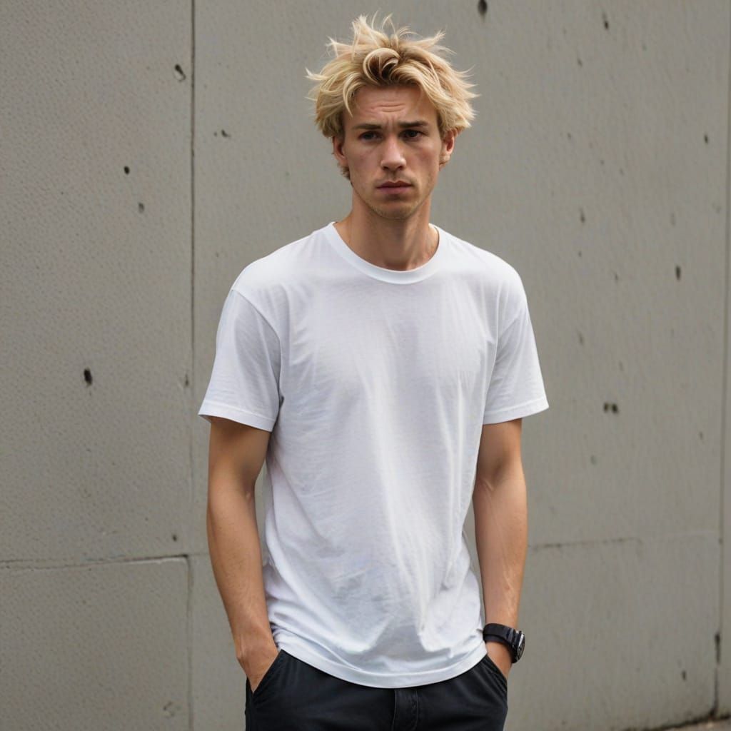 Timid Young Man with Messy Blonde Hair