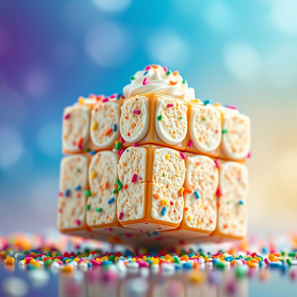 Surreal Rubik's Cube Cake with Rainbow Sprinkles