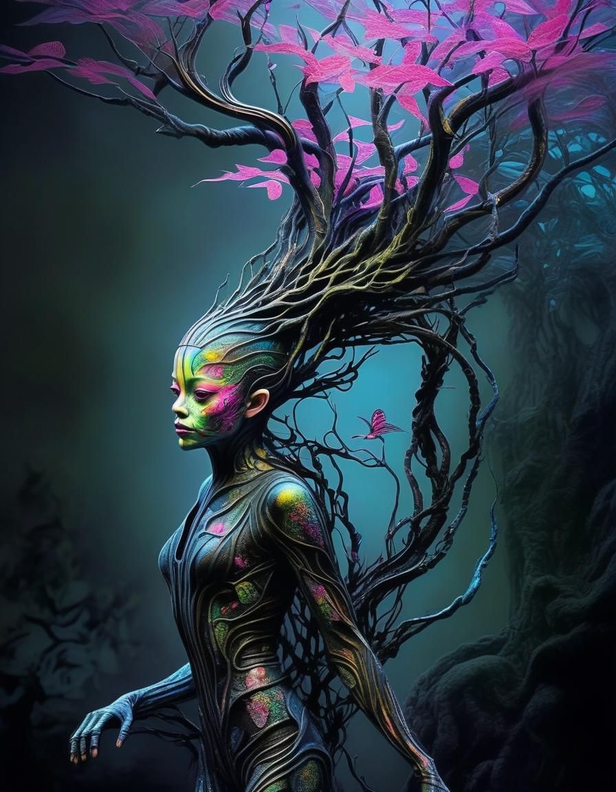 Anthropomorphic Tree Creature in Surreal Style