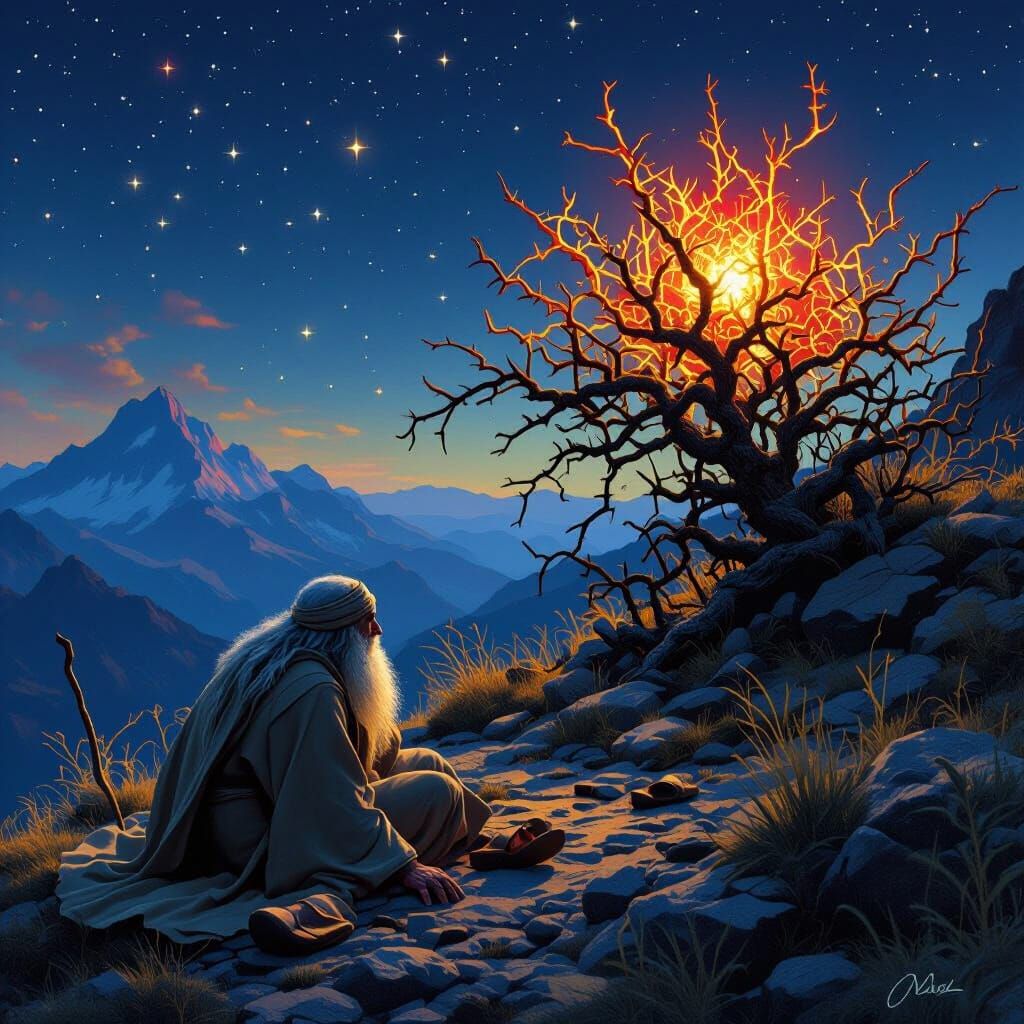 Ethereal Glowing Shrub on Mountain at Night