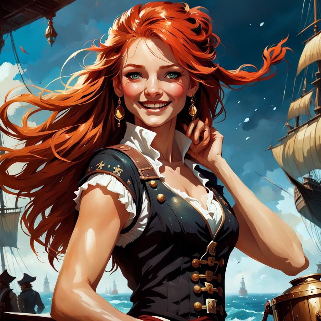 Happy Pirate Tavern Girl in Fantasy Splash Art