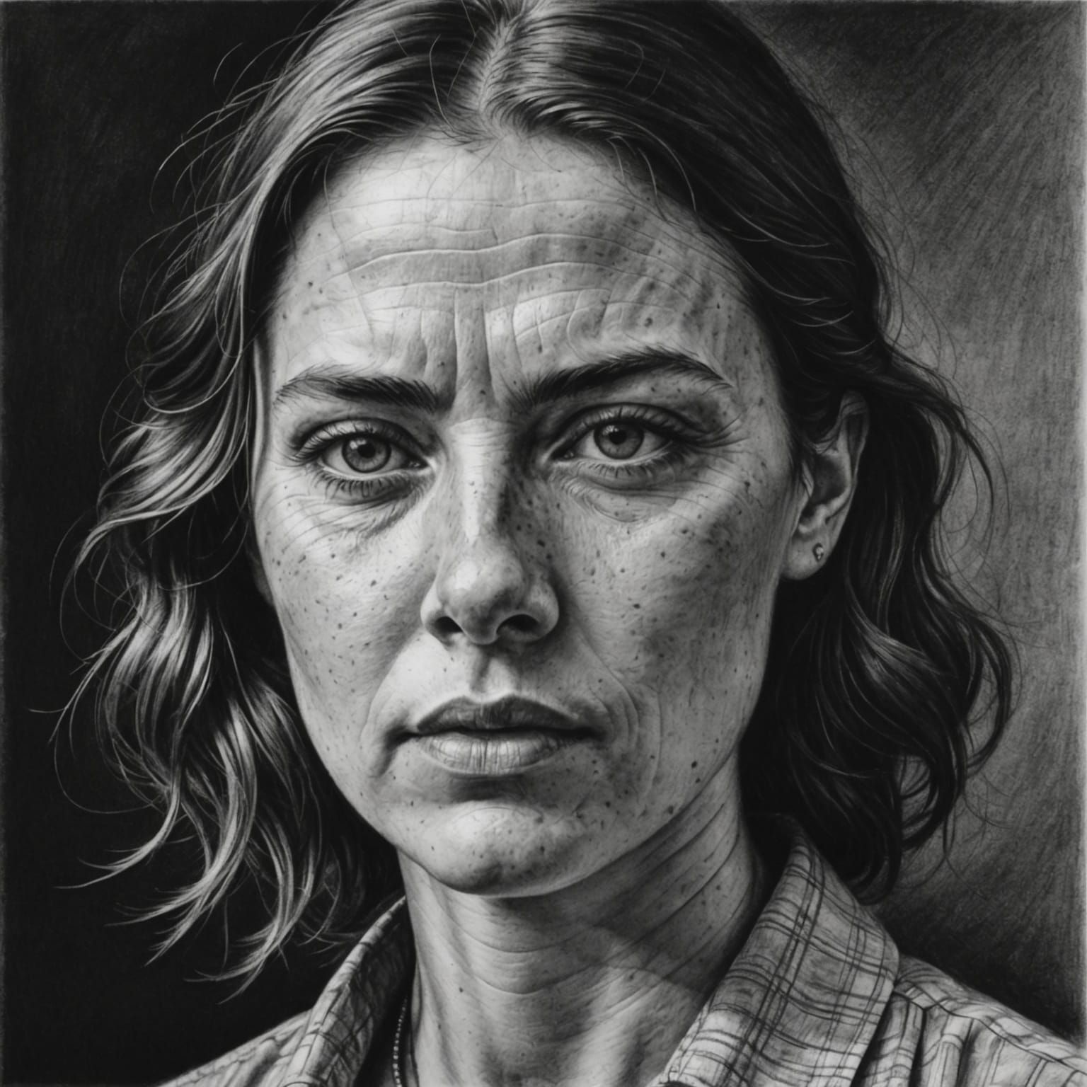 Detailed Portrait in Crosshatching Charcoal Style
