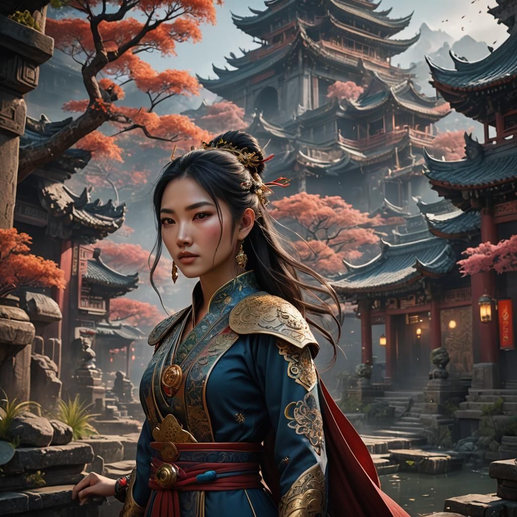 Beautiful Asian Girl in Detailed Matte Painting