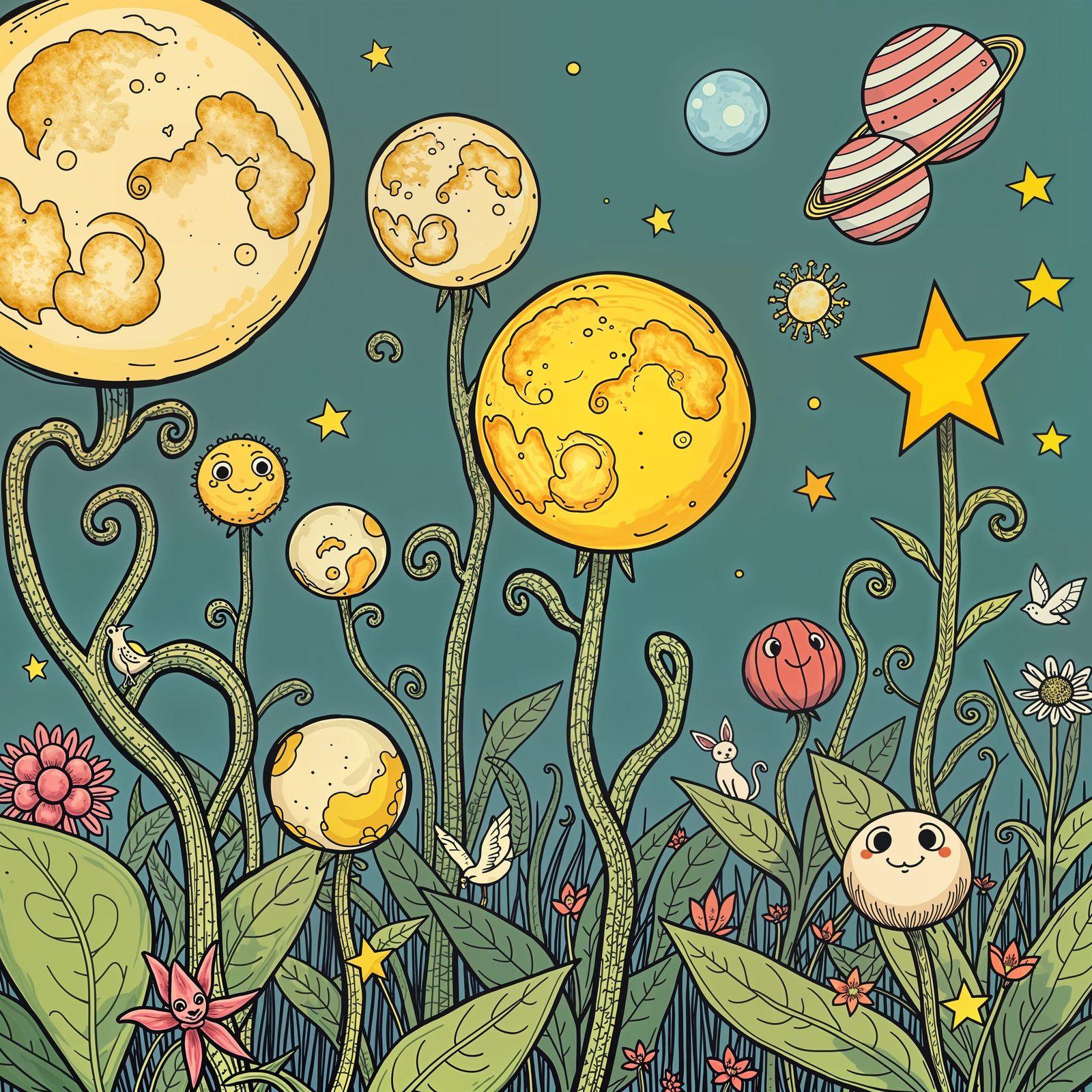 Whimsical Wonderland Garden with Celestial Blooms