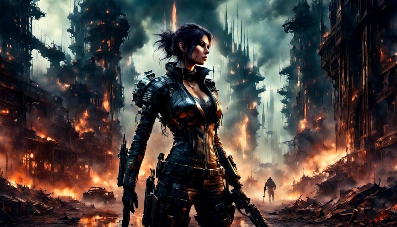 Cyborg Scavenger in Post-Apocalyptic Steel Mill