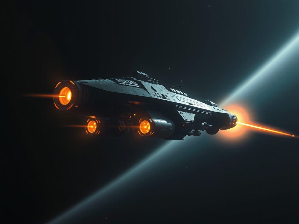 Lone Spaceship Drifting in Ethereal Cosmic Void