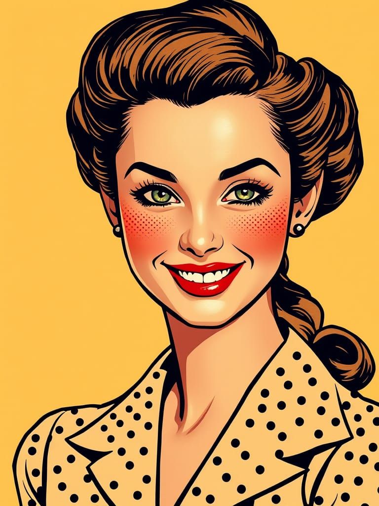 Vintage Glamour Portrait in Halftone Effect