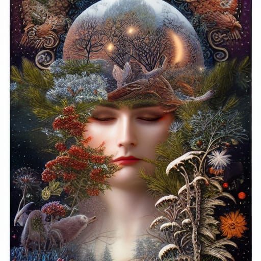 Elaborate Winter Solstice Collage Illustration
