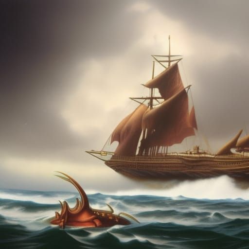 Floating City Above Stormy Ocean in Digital Painting Style