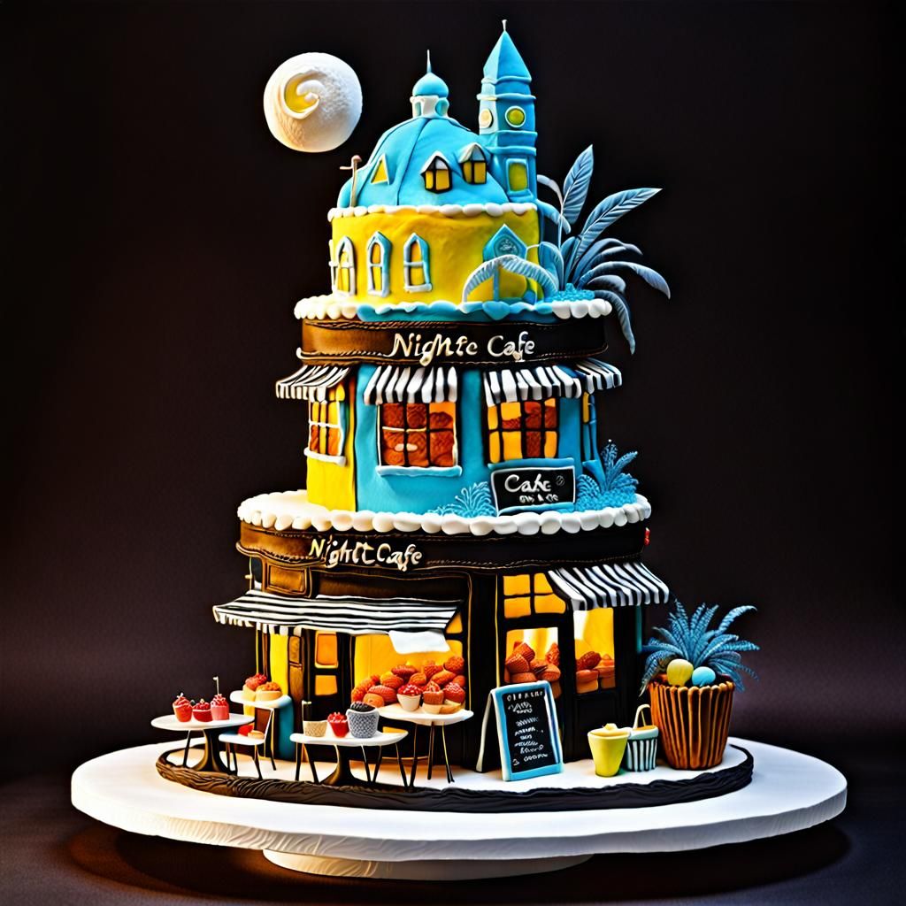 Ultra-Detailed Cake Sculpture Depicting Nightcafe