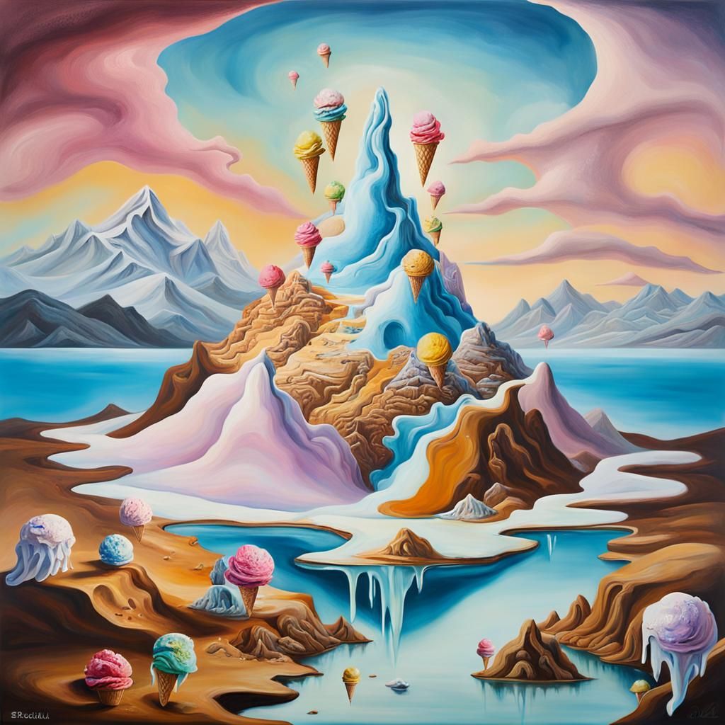 Surreal Ice Cream Mountain in Dali Style