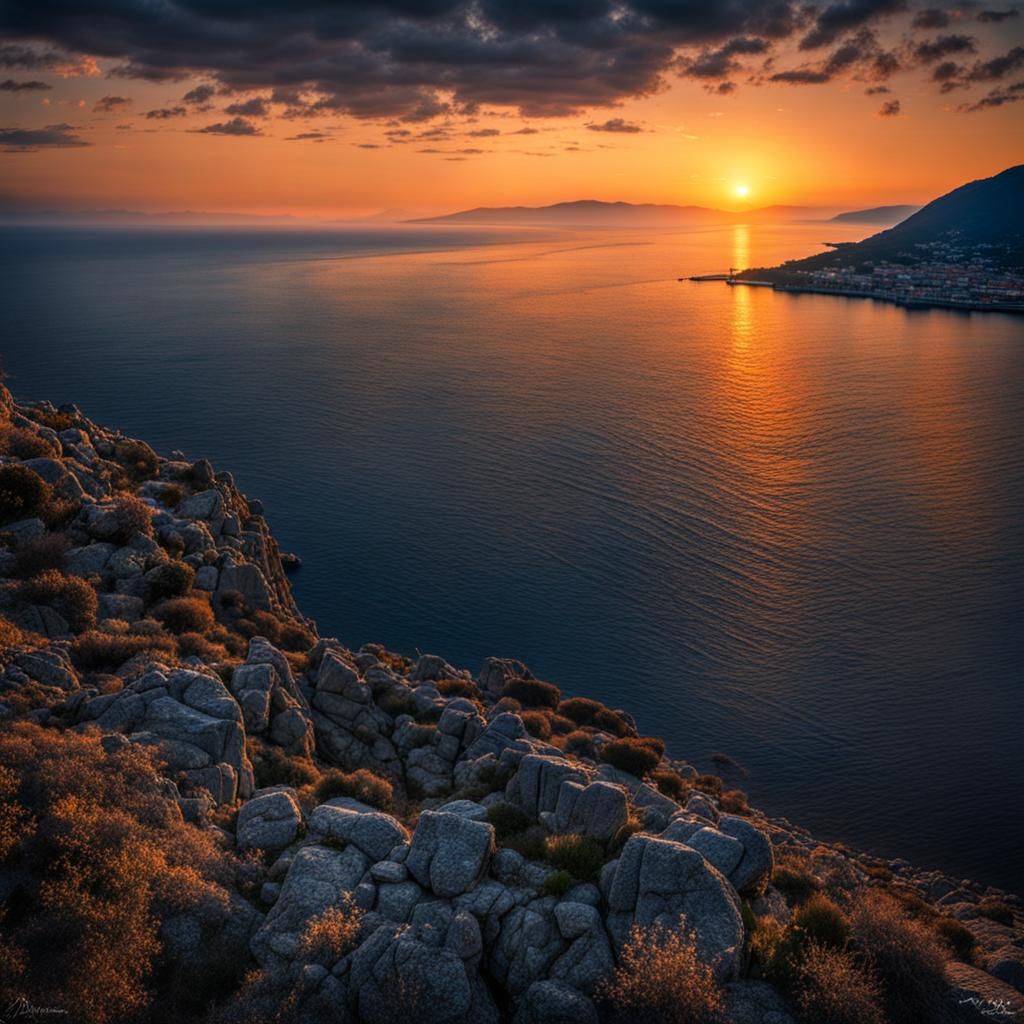 Dawn at Strait of Messina: Hyperrealistic Image