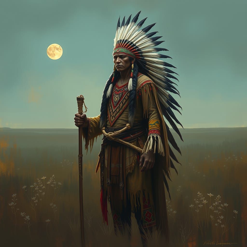 Mystical Lakota Spirit in Ethereal Prairie Landscape