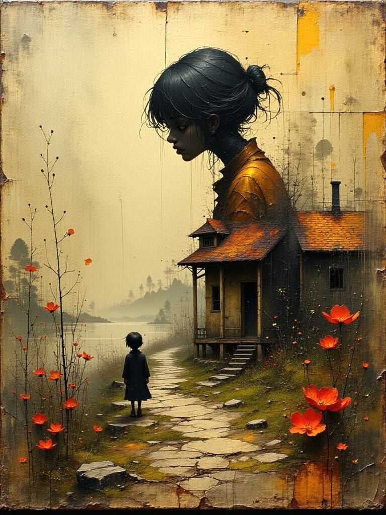 Textured Oil Painting of Loneliness in Rich Colors