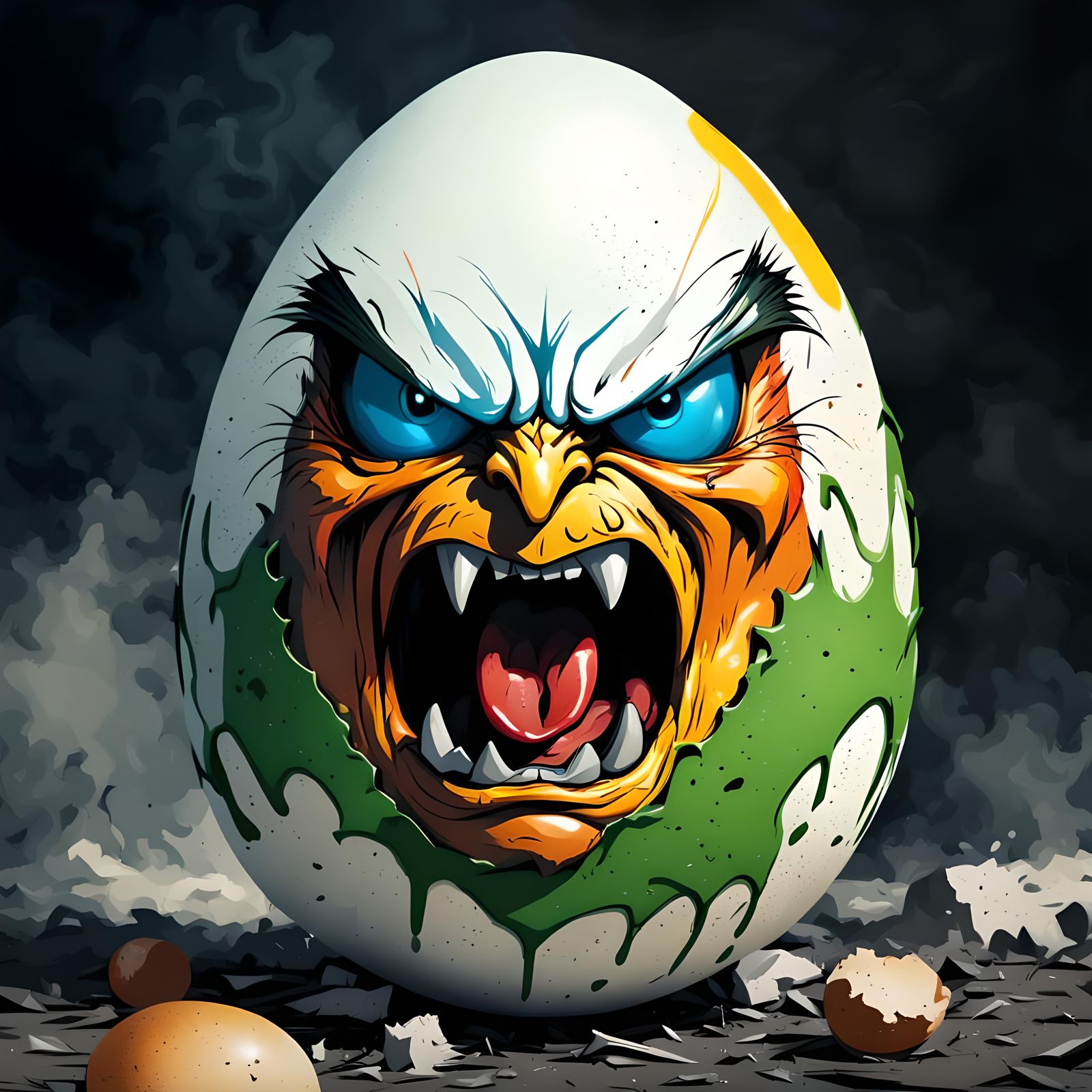 Angry Egg in Simon Bisley Comic Style