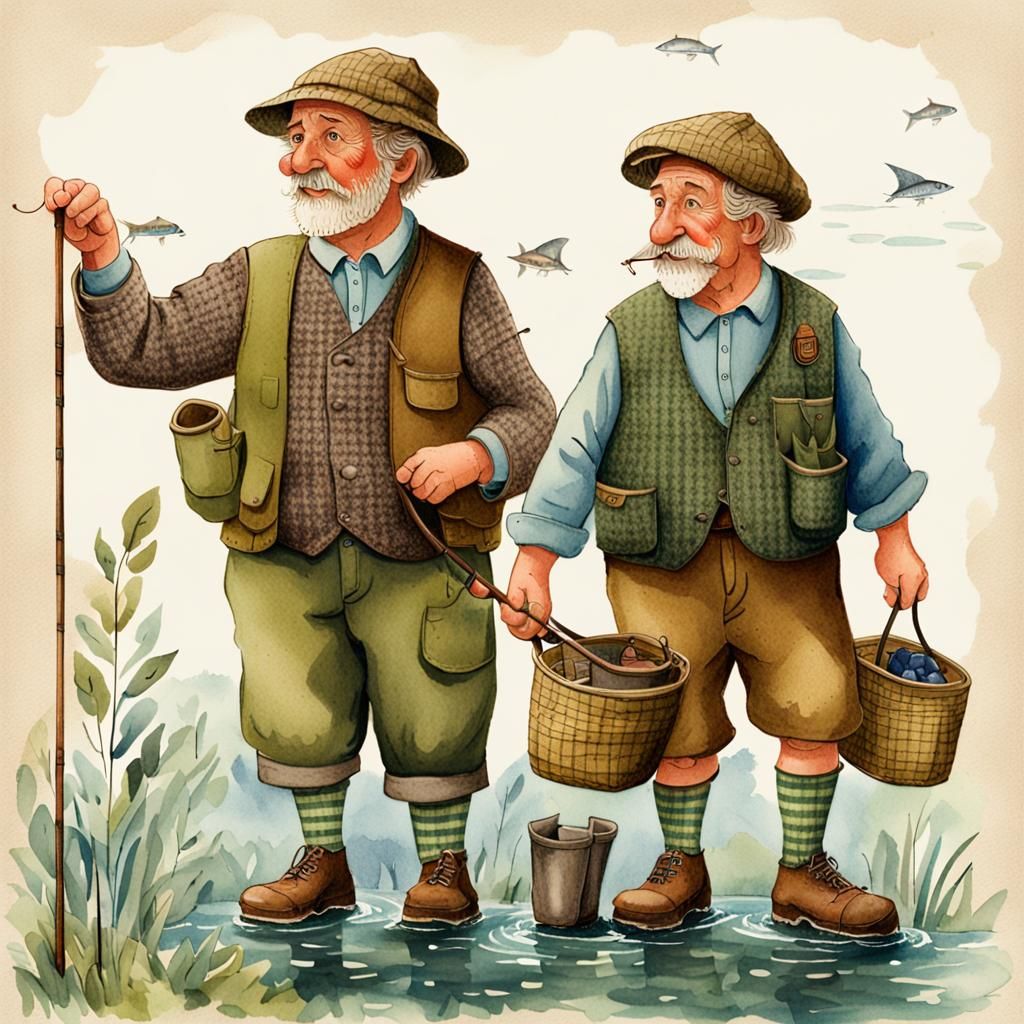 Irish Fishermen in Watercolor Illustration Style