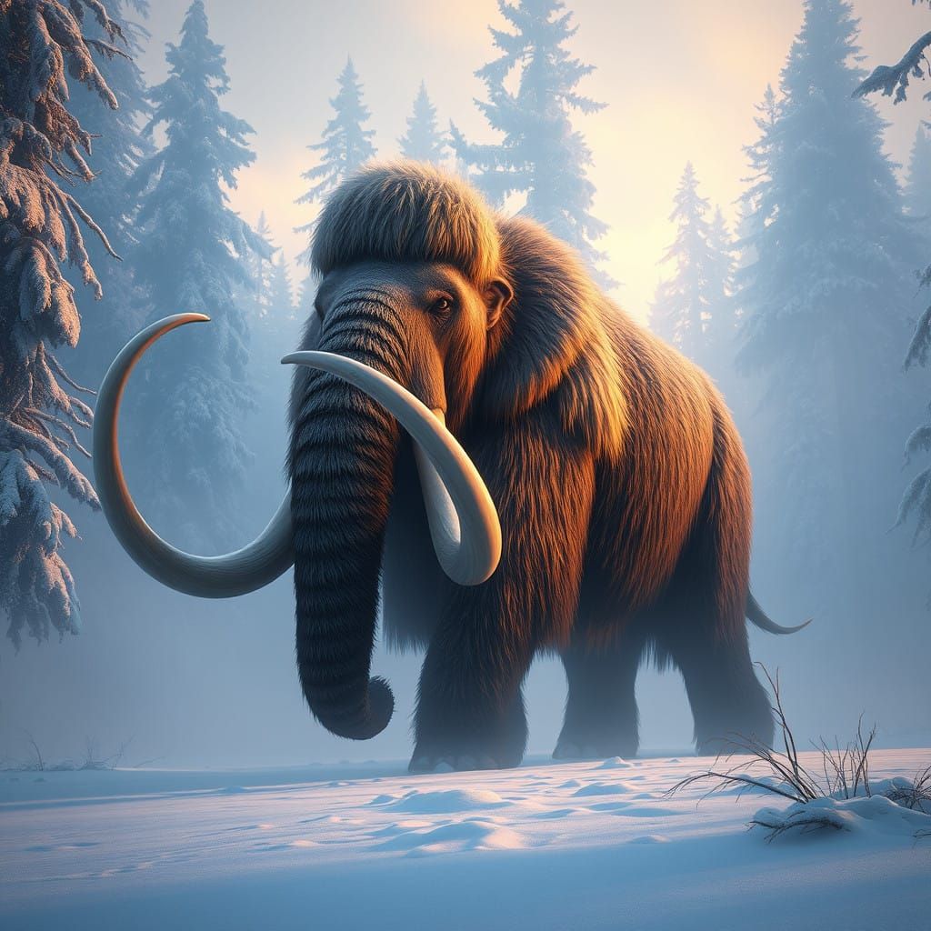 Mammoth in the Siberian Taiga at Dawn