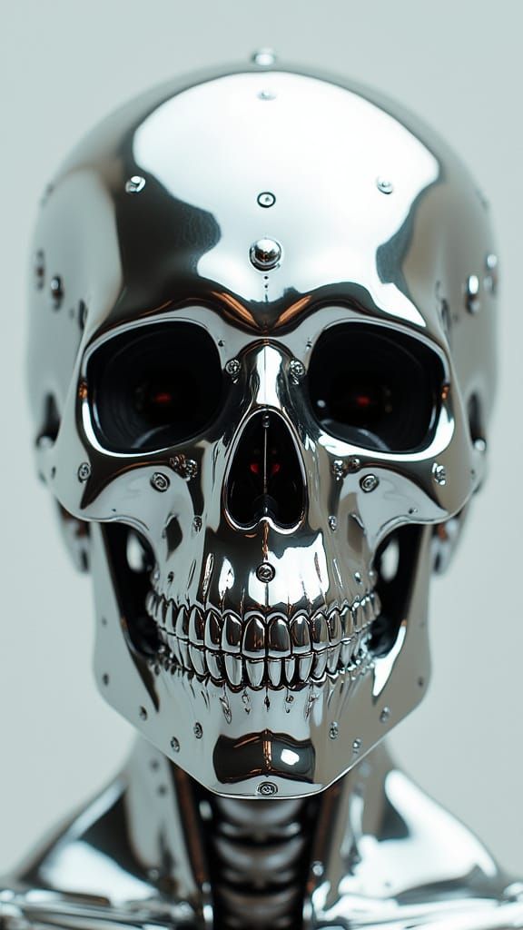 Surreal Chrome Skull Helmet: A Hyperrealistic Masterpiece