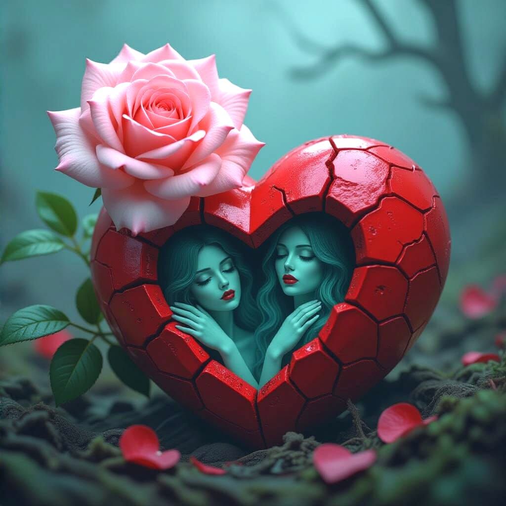 Ghostly Rose with Green Woman and Haunted Heart