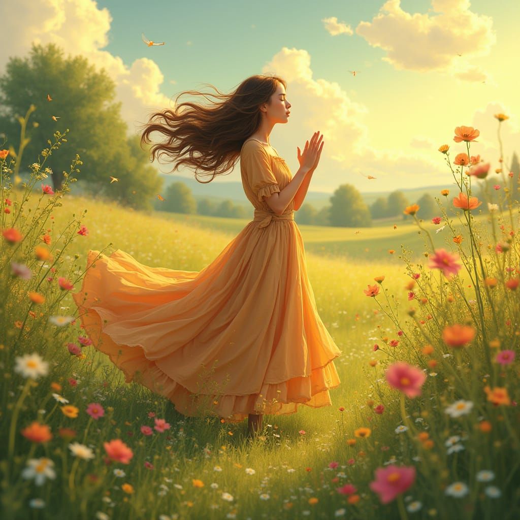 Whimsical Goddess in a Verdant Meadow