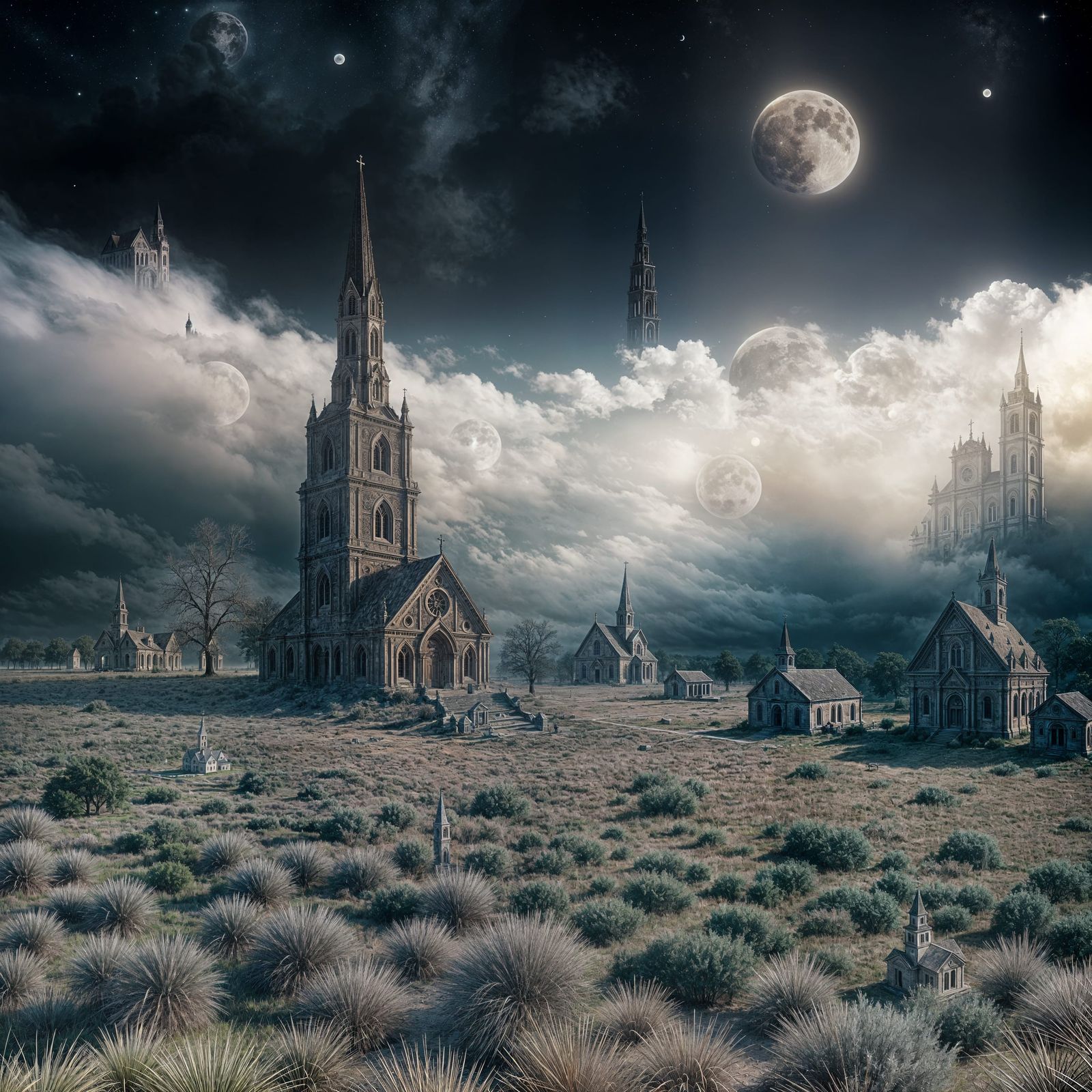 Abandoned Church and Town in Atmospheric Digital Painting