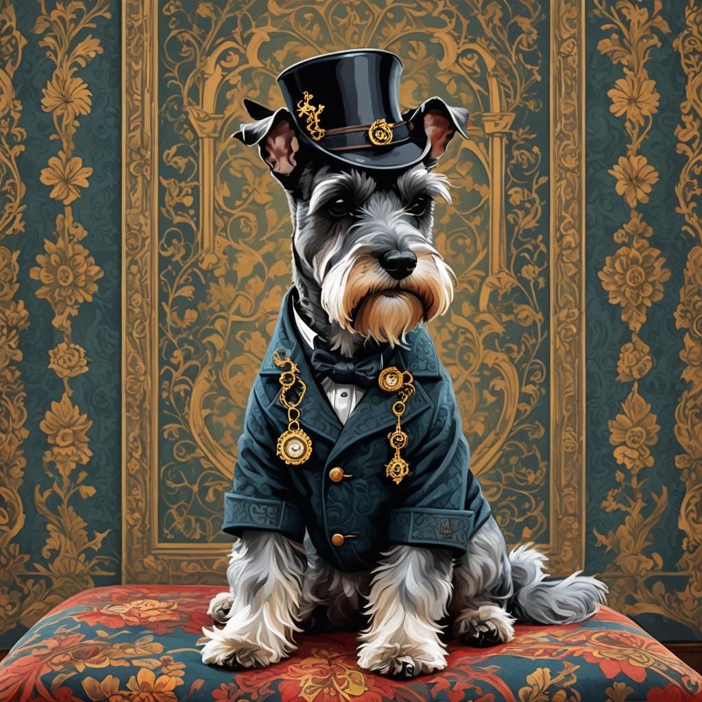 Schnauzer as Sherlock Holmes in Mansion