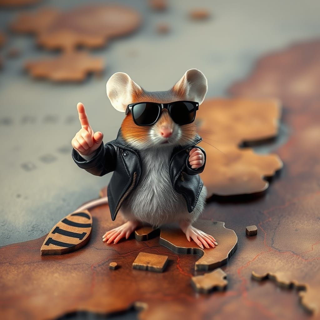 Mouse Iconoclast on Dutch Map, Hyperrealistic Style