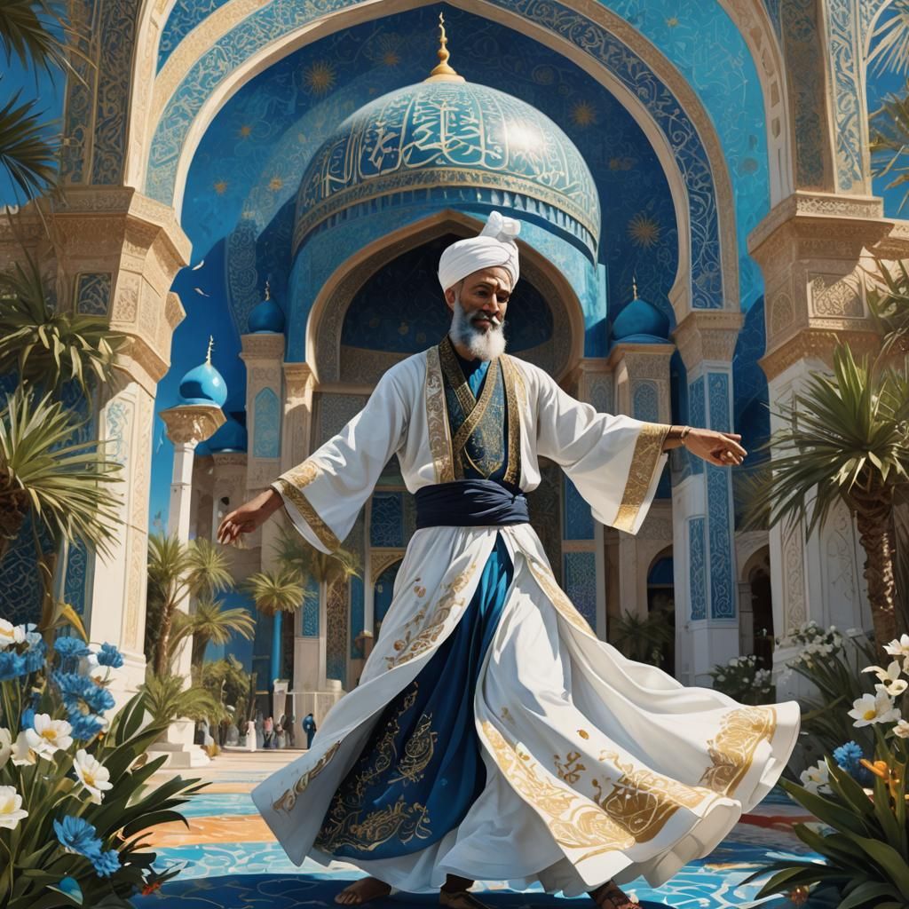 Mystical Dervish Dance in Islamic Art Style