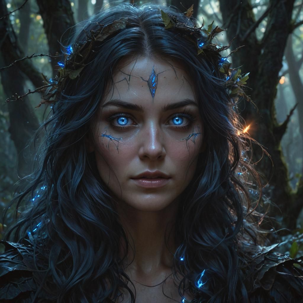 Mystical Witchcraft Portrait in Dark Fantasy Style