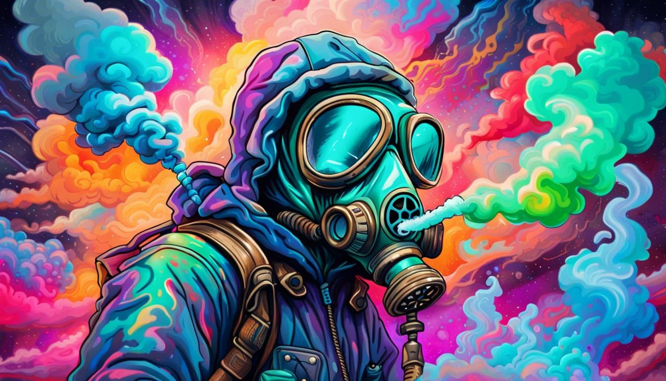 Psychonaut Gas Mask Smoke in Cosmic Graffiti Art