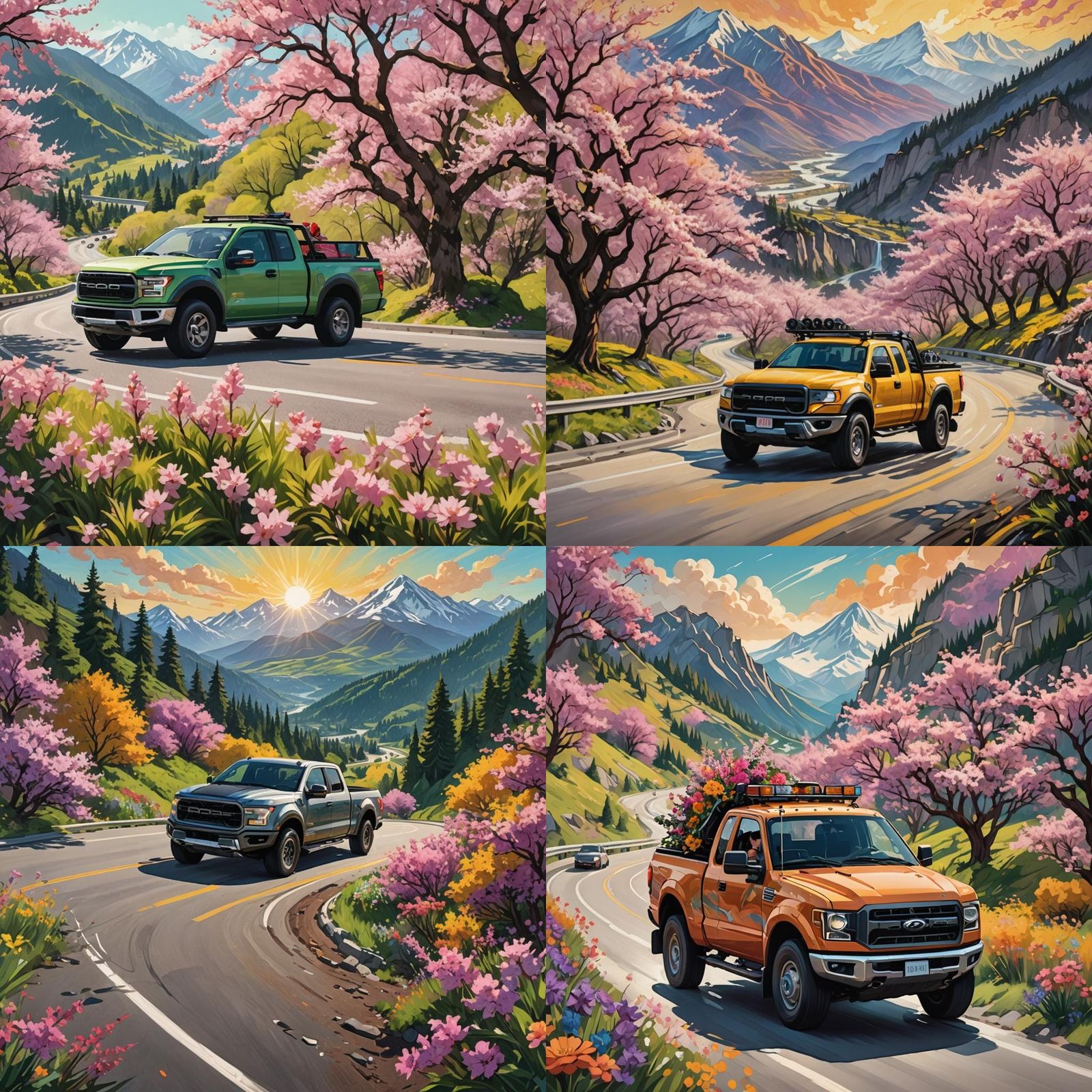 Woman Driving Truck with Mountain View in Splash Art