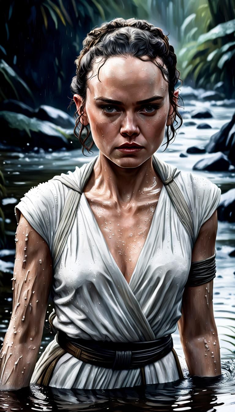 Rey Skywalker in Stream: Hyperrealistic Close-Up