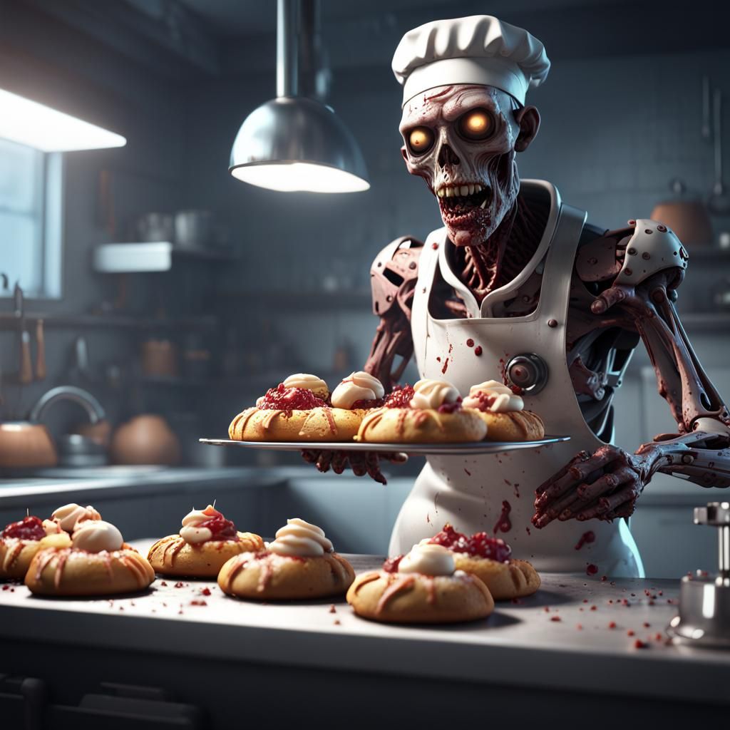 Zombie Baker with Pastries in Sci-Fi Kitchen