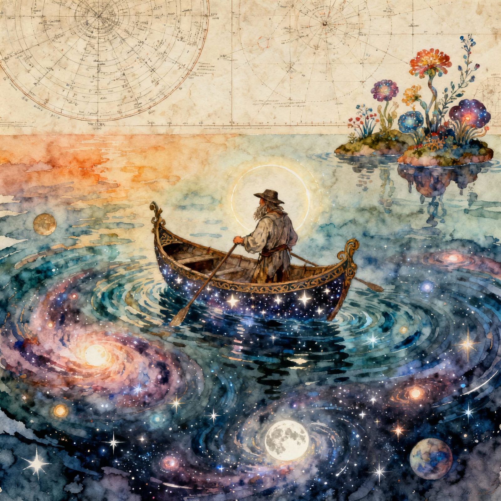 Sailor Navigates Celestial Sea in Stardust Boat