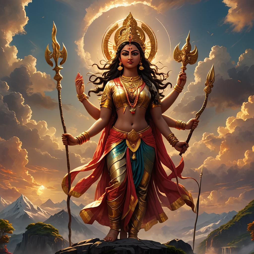 Maa Durga Concept Art in Anime Style