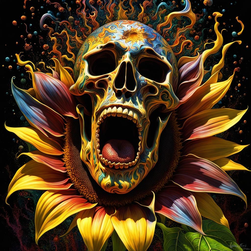 Macabre Sunflower in Fauvist Pop Art Style