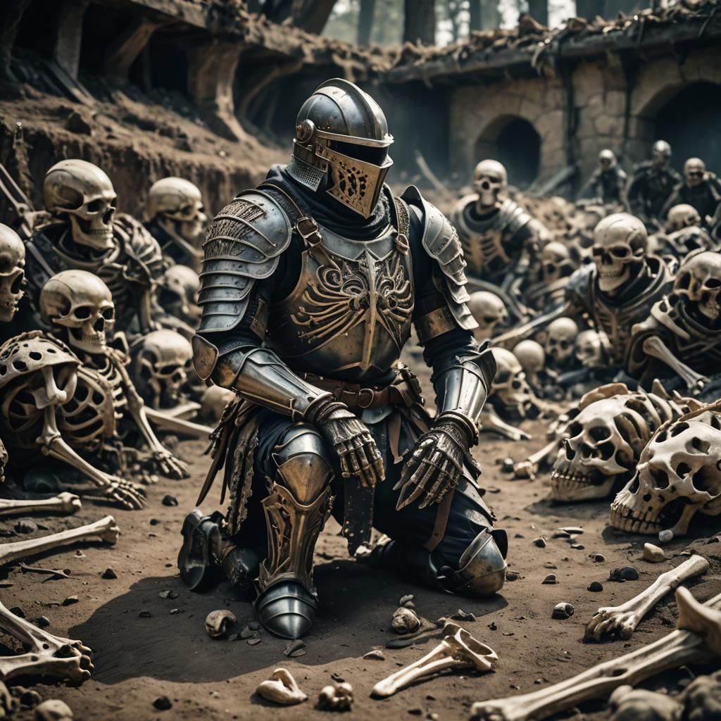 Armored Knight Contemplates Pit of Bones