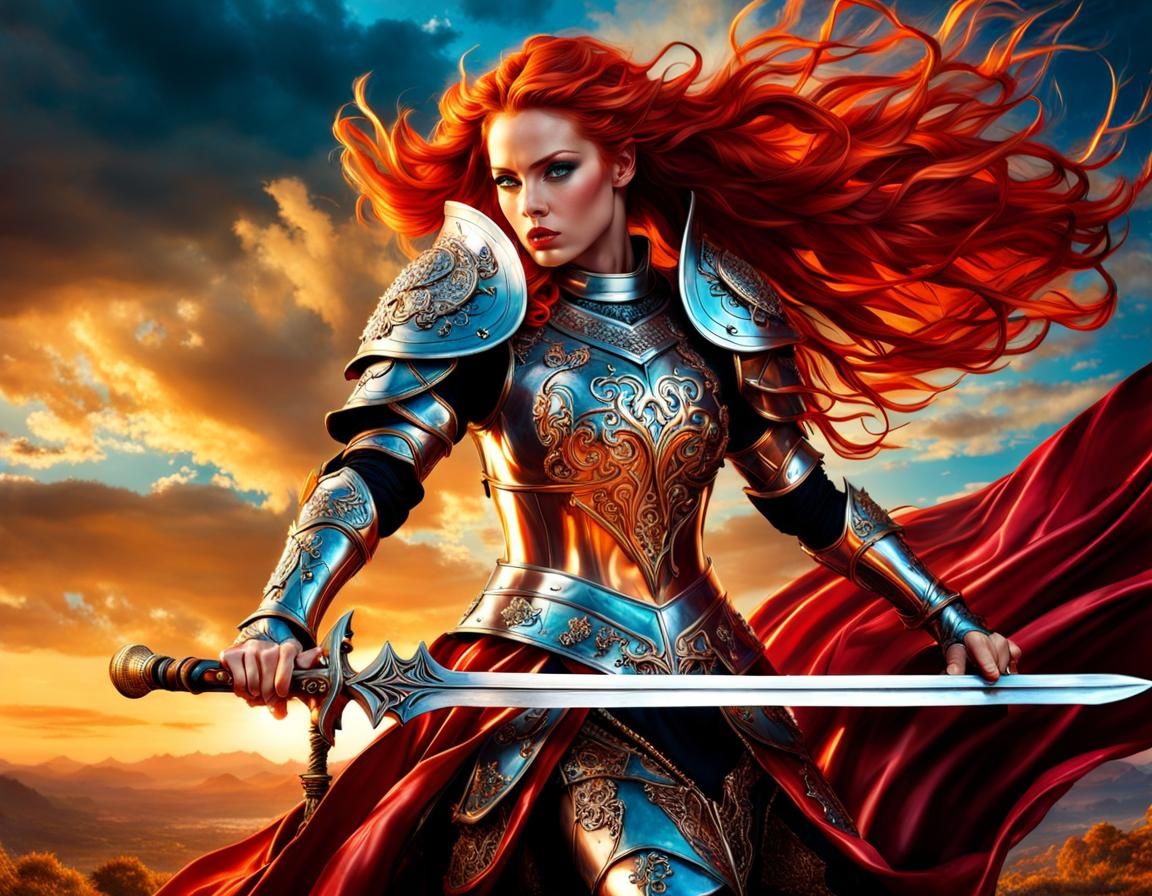 Redhead in Filigree Armor: Detailed Fantasy Portrait