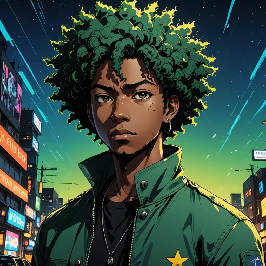 Confident Young College Student in Vibrant Anime Style