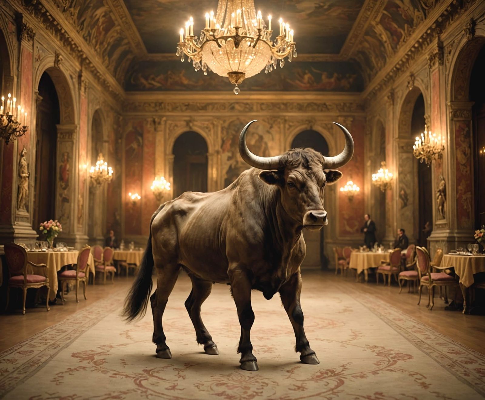 Minotaur's Secret Ballet In Opulent Ballroom