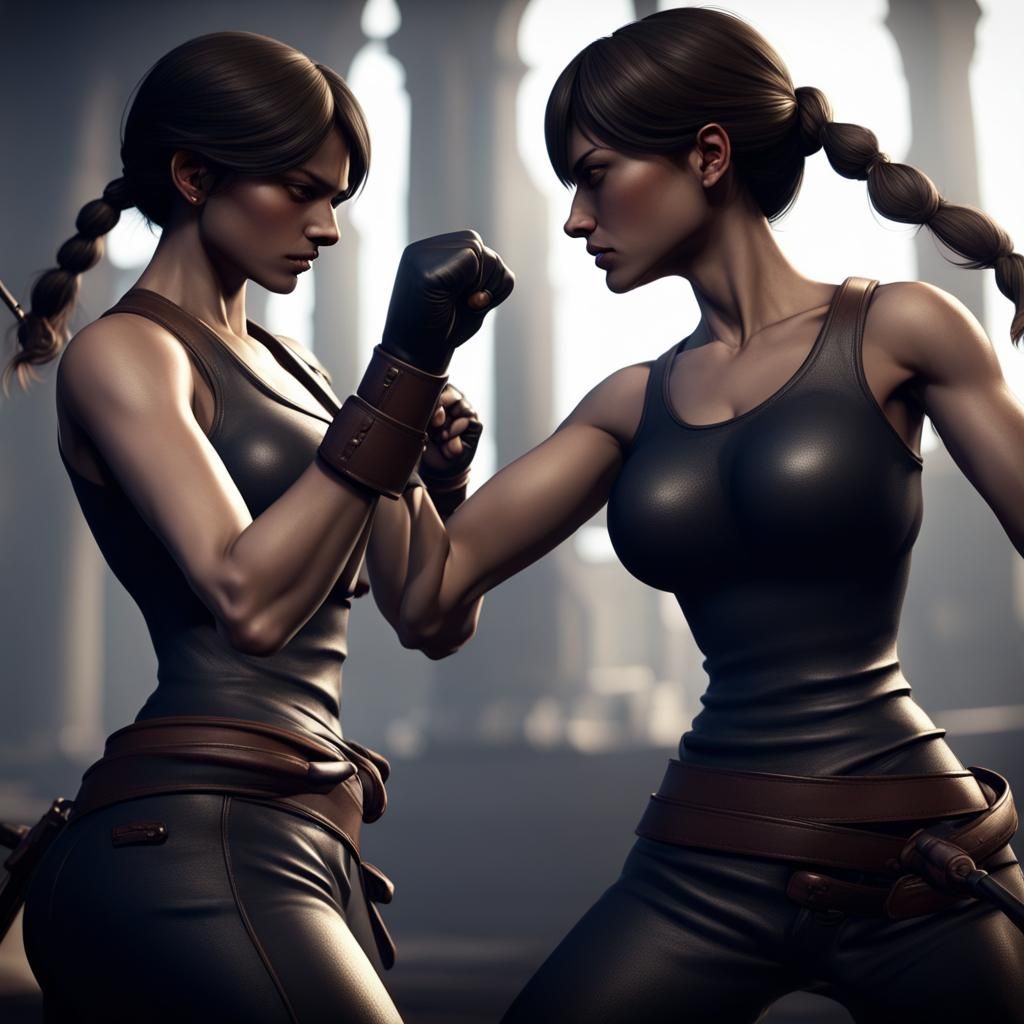 Women's Fist Fight in 3D Shading