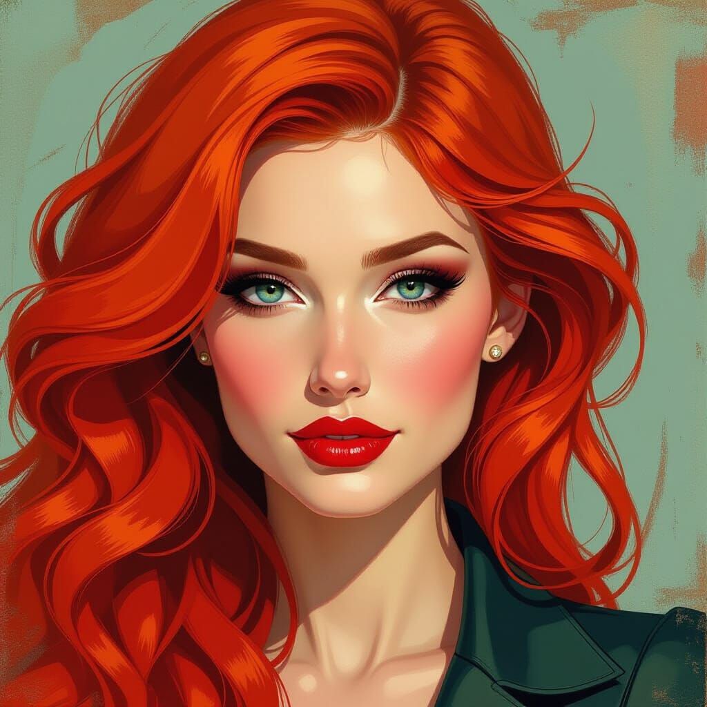 Fantasy Red-Haired Woman in Impasto Style